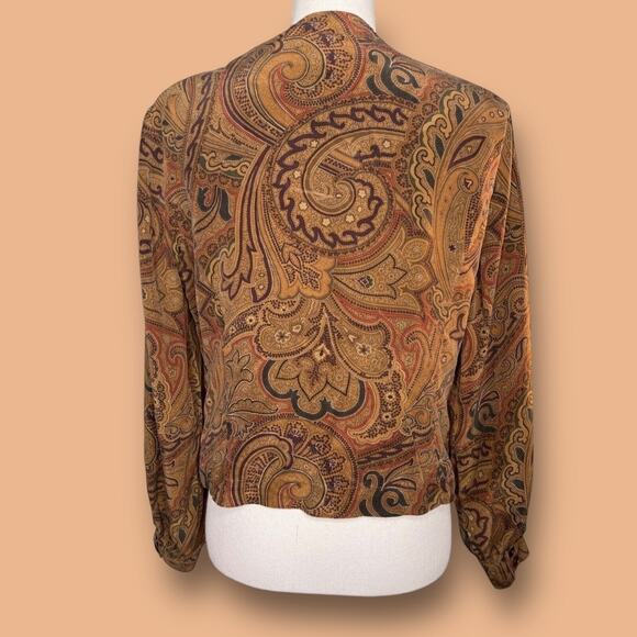 Vintage 90s Liz Claiborne Size 4P Brown Silk Paisley Blouse Top Career Work - Picture 2 of 11